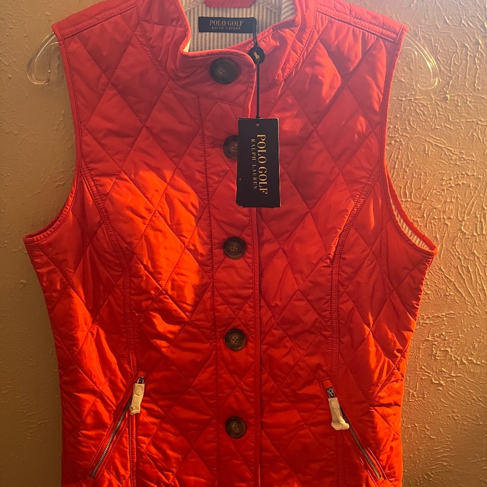NEW! POLO GOLF RALPH LAUREN WATER REPELLENT MEDIUM QUILTED VEST RED WITH TAGS!